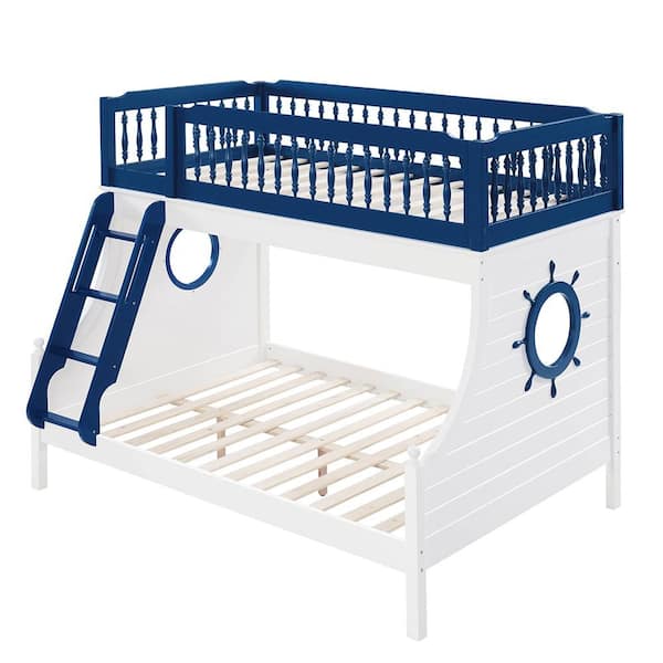 Acme Furniture Farah Navy Blue and White Finish Twin Adjustable Bunk Bed with Ladder and Solid Wood