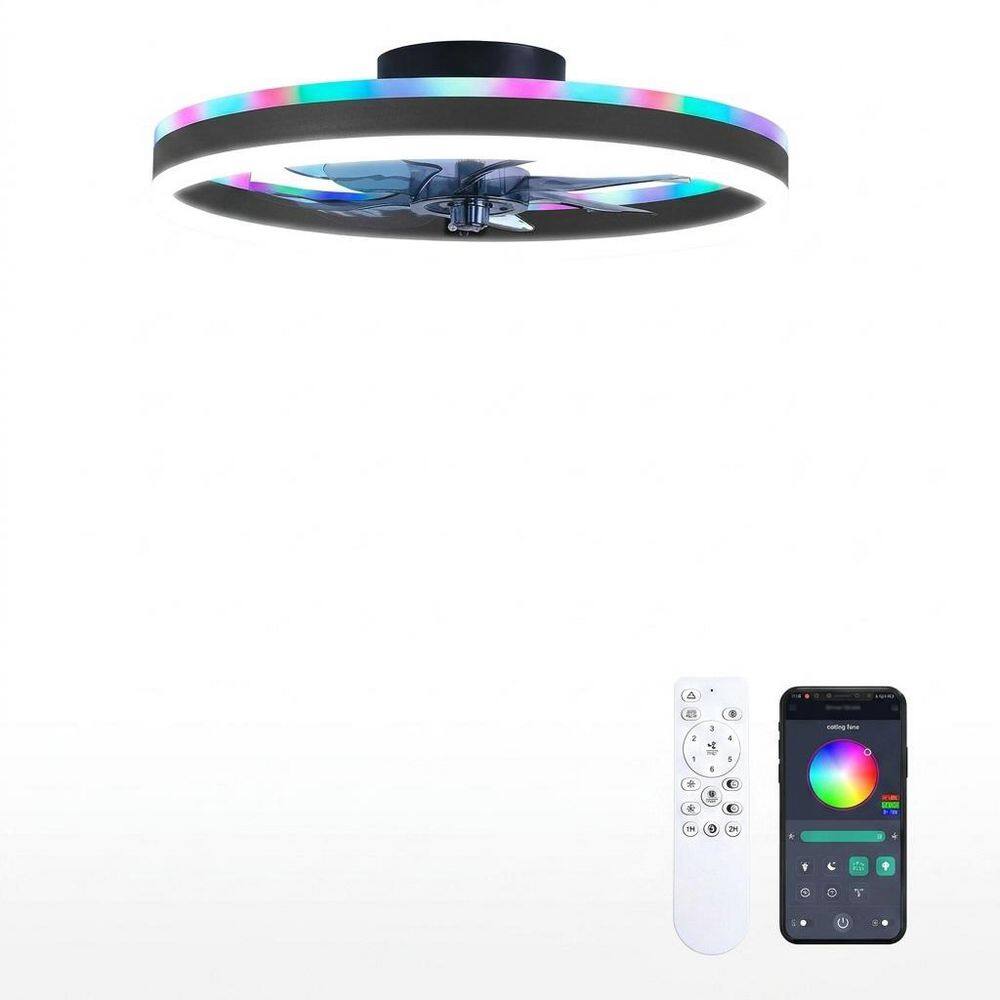 20 in. Black Housing Black Blade Flush Mount Modern Ceiling Fan with Dimmable RGB LED Light with Remote Included price history on PriceWatchPro