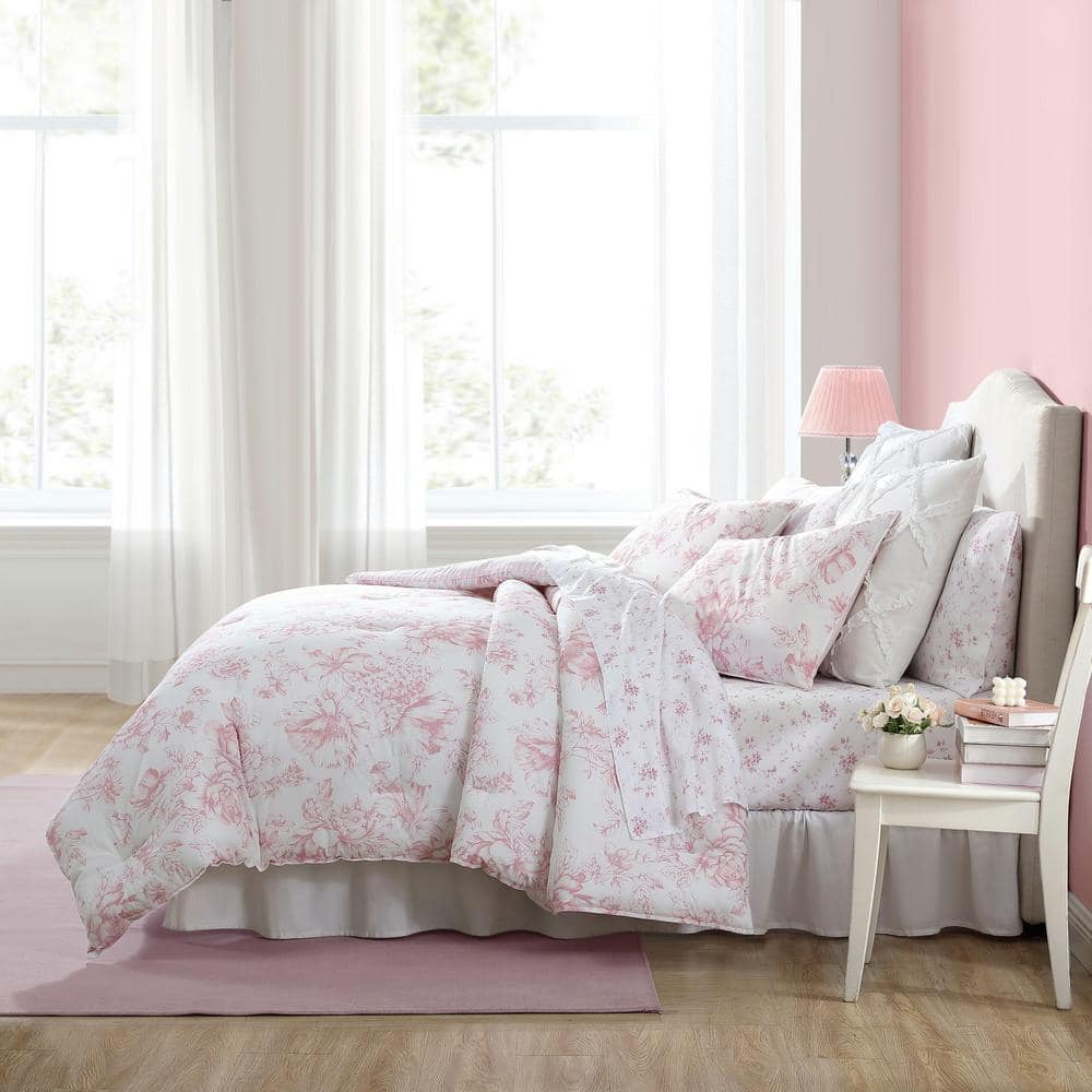 Delphine Pink Cotton Reversible Full/Queen Comforter Set