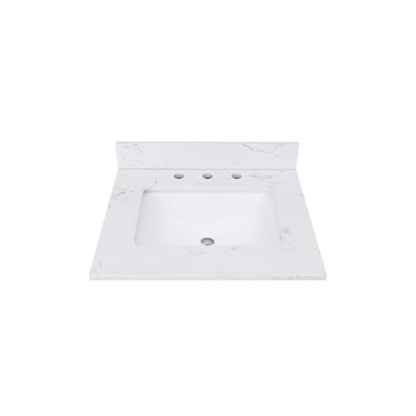 Home Decorators Collection 25 in. W x 22 in. D Engineered Stone Vanity Top in Cala White with White Basin