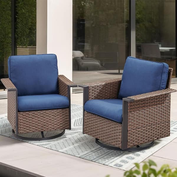 Nyajiah 2-Piece Wicker Patio Conversation Set with Blue Cushions