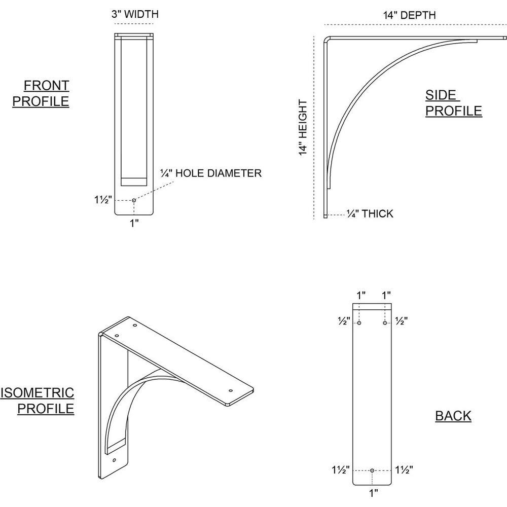 Morris Urban Steel 14" Bracket in Powder Coated Black