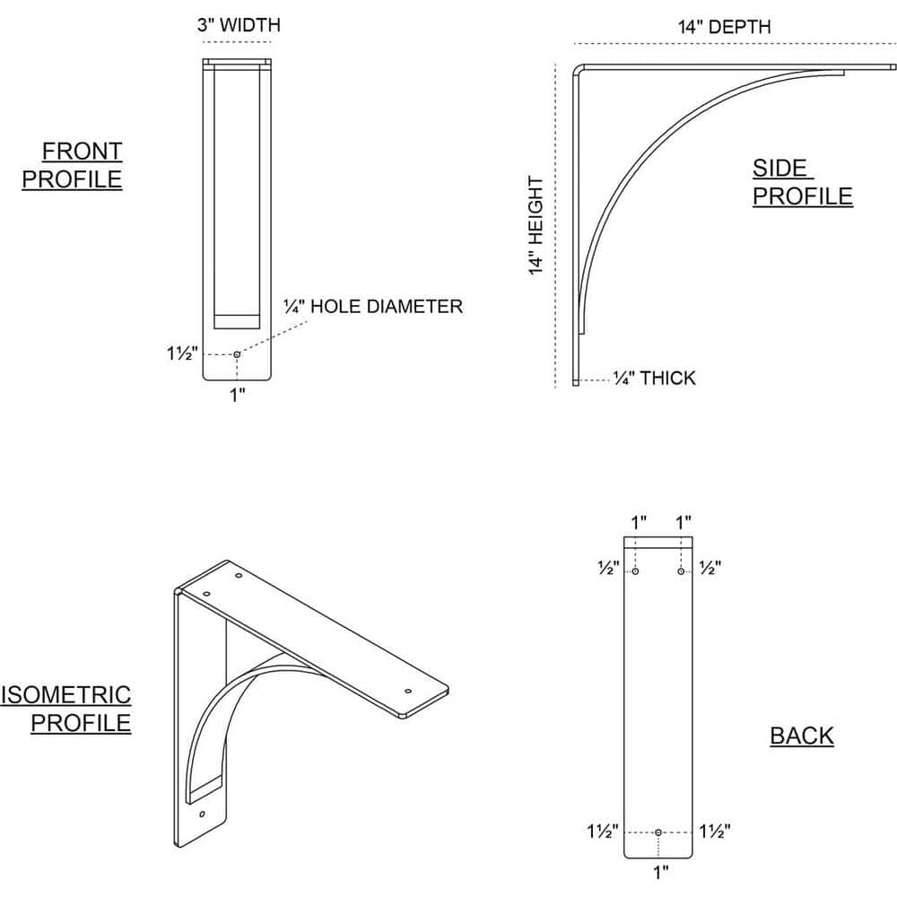 14" Stainless Steel Industrial Bracket for Shelving and Countertops