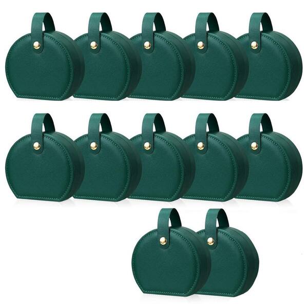 Dark Green 12 Pack Mini Leather Travel Jewelry Case, Bridesmaid
