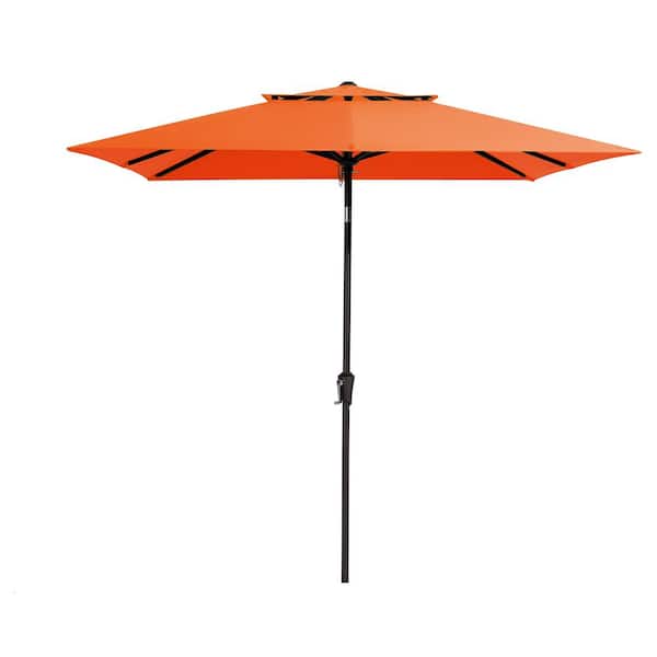 JEAREY 8.5 ft. x 8.5 ft. Square Market Patio Umbrella Outdoor Umbrellas w/Push Button Tilt and Crank Lift in Orange (2-Tiers)