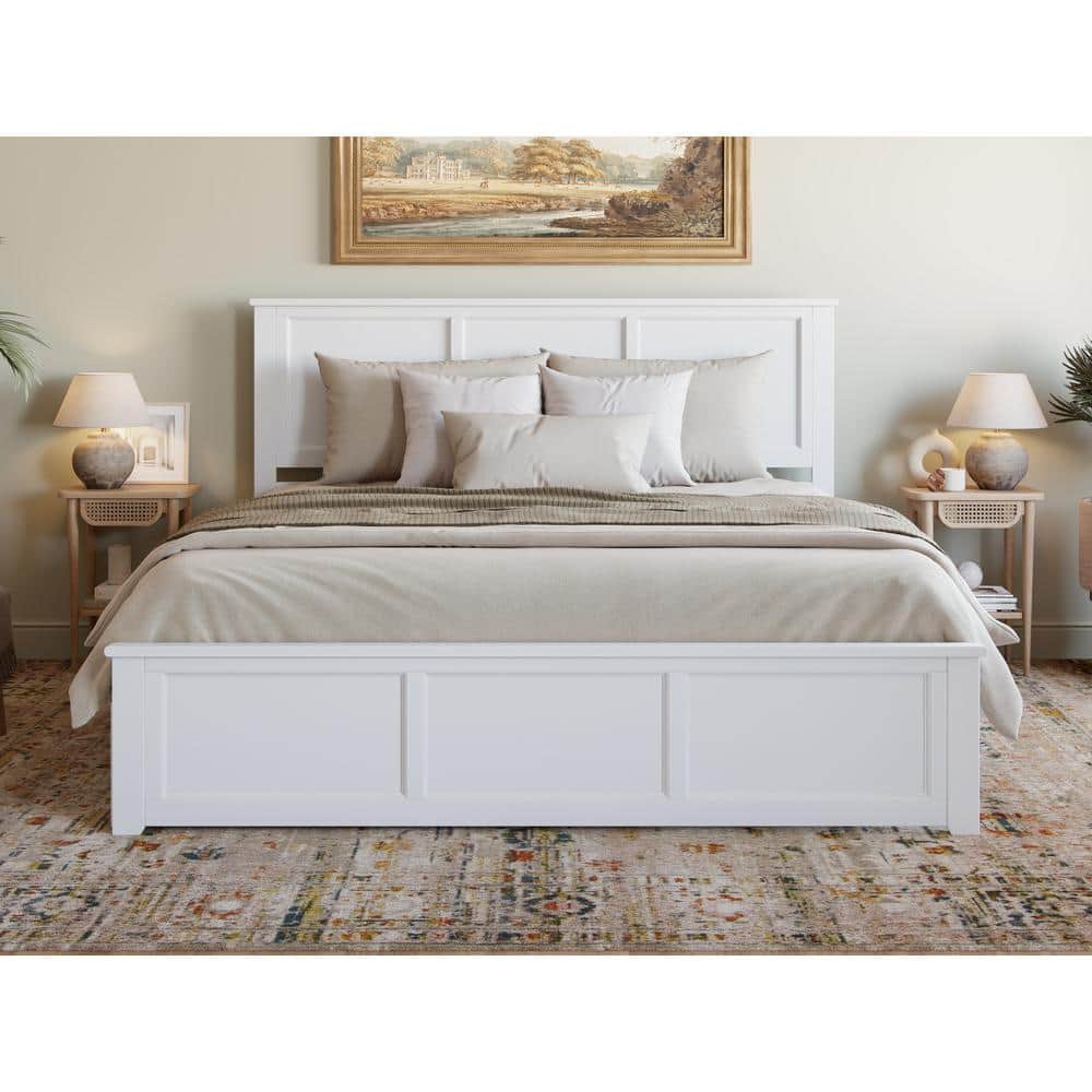 White King Solid Wood Platform Bed with Storage Drawers