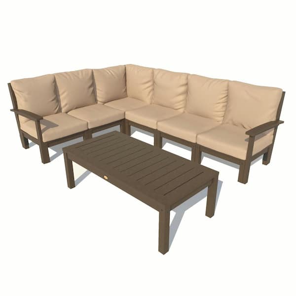 Highwood Bespoke Deep Seating 7-Piece Plastic Outdoor Sectional Set, Conversation Table with Cushions