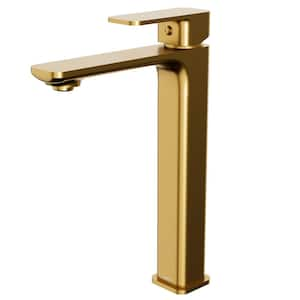 Venda Single-Handle Single-Hole Vessel Bathroom Faucet with Matching Pop-Up Drain in Gold