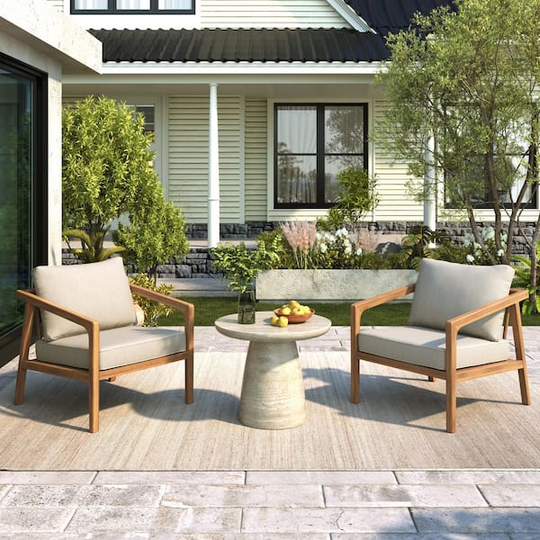 CHRISTOPHER KNIGHT HOME Marquise Outdoor Patio Club Chairs with Beige Cushions, Acacia Wood, Teak, Set of 2