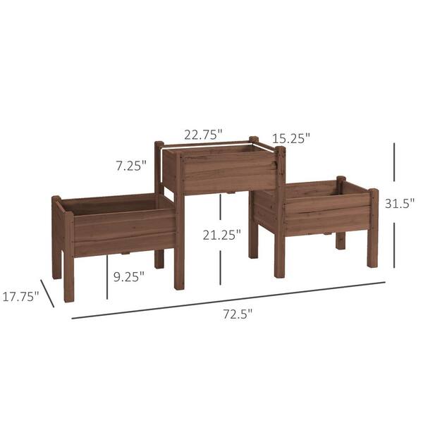Unbranded - Coffee Raised Garden Bed with 3 Planter Box, Elevated Wooden Plant Stand with Drainage Holes for Vegetables, Flowers
