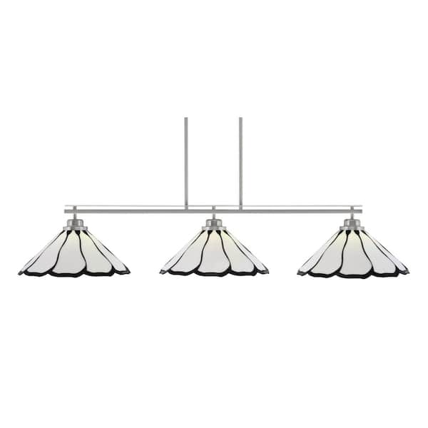 Unbranded Monroe 3-Light Billiard Light, Round Fitter, Brushed Nickel Finish, 16 in. Pearl and Black Flair Art Glass