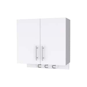 26.38 in. W x 12.4 in. D x 27.24 in. H Bathroom Storage Wall Cabinet in White with Broom Hangers