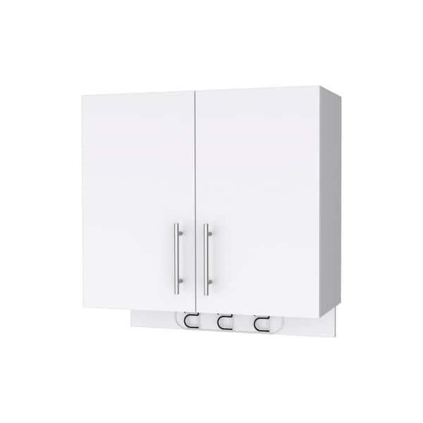 Amucolo 26.38 in. W x 12.4 in. D x 27.24 in. H Bathroom Storage Wall Cabinet in White with Broom Hangers