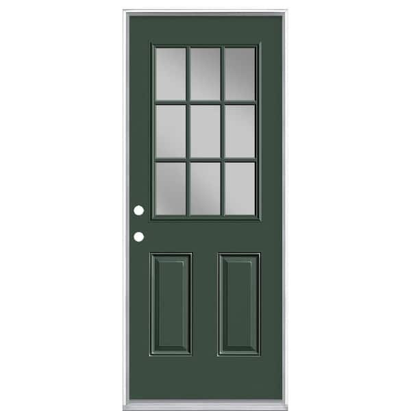 Masonite 32 in. x 80 in. 9 Lite Right-Hand Inswing Painted Steel Prehung Front Exterior Door No Brickmold