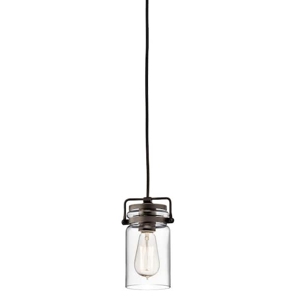 Brinley 1-Light Olde Bronze Vintage Industrial Mason Jar Kitchen Mini Pendant Hanging Light with Clear Glass