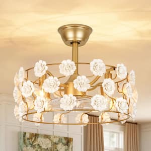 KAISITE 19 in. Indoor Crystal Cage Scallop Shape Glass Gold