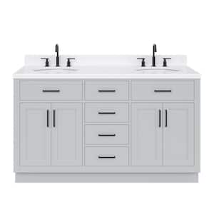 Hepburn 60 in. W x 22 in. D x 36 in. H Double Sink Freestanding Bath Vanity in Grey with Carrara Quartz Top