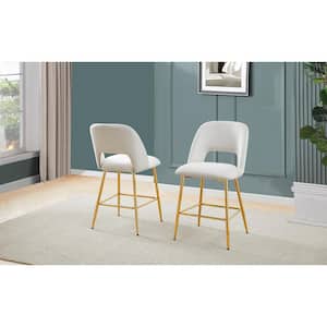 Xavi 24 in. Cream High Back Metal Frame Counter Stool With Velvet Fabric And Gold Chrome Legs (Set of 2)