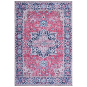 Serapi Red/Navy 3 ft. x 5 ft. Machine Washable Distressed Medallion Area Rug
