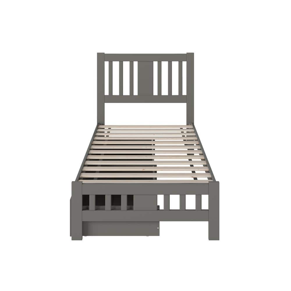 Tahoe Classic Grey Twin Bed with Storage Drawers and Mission Headboard
