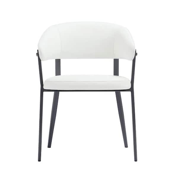 Belle Modern White Textured Faux Leather Upholstered Dining Arm Chair with Metal Legs