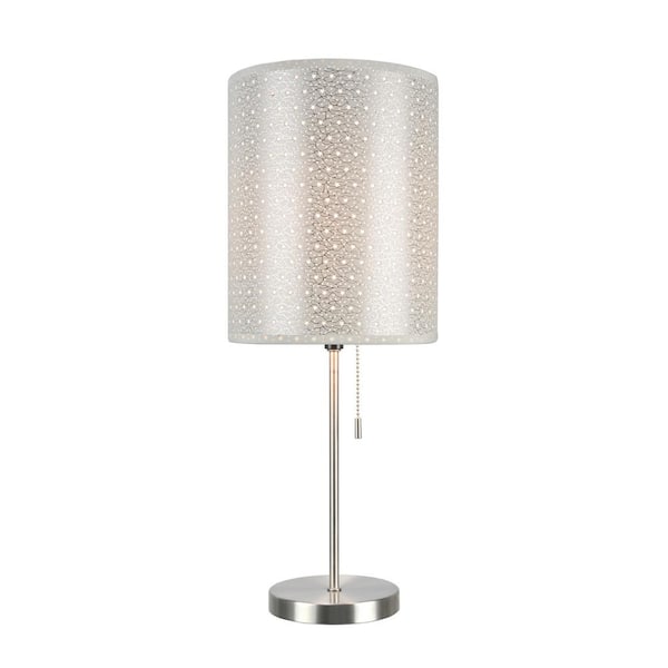 19-1/2 in. Satin Nickel Candlestick Table Lamp with Hardback Drum Lamp  Shade in Silver