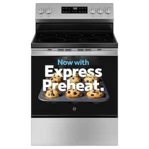 30 in. 5 Burner Element Free-Standing Electric Range in Stainless Steel with Crisp Mode