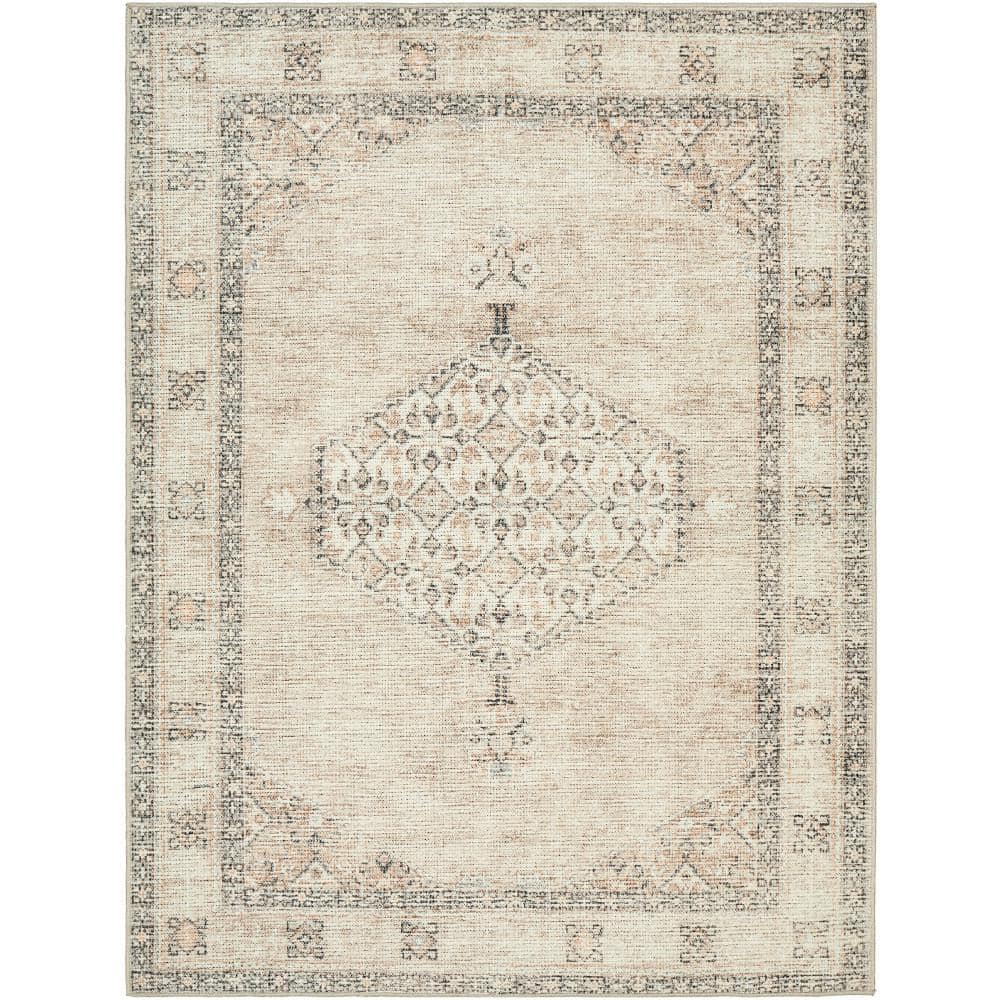 Lila 8' x 10' Beige and Brown Polyester Rectangular Area Rug