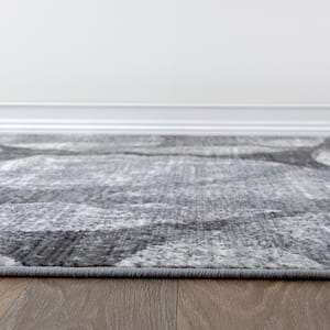 Modern Geometric Distressed Gray 7 ft. 10 in. x 10 ft. Area Rug