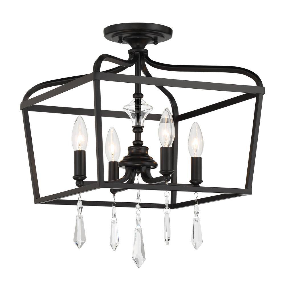 Coal Finish 4-Light Crystal Lantern Chandelier
