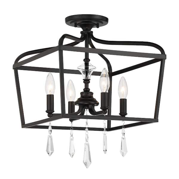 Laurel Estate 14.125 in. 4-Light Semi-Flush Mount to Mini Chandelier