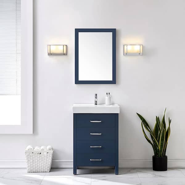 Home Decorators Collection Cedarton 24 in. W x 18 in. D x 34 in. H Single Sink Bath Vanity in Midnight Blue with White Ceramic Top