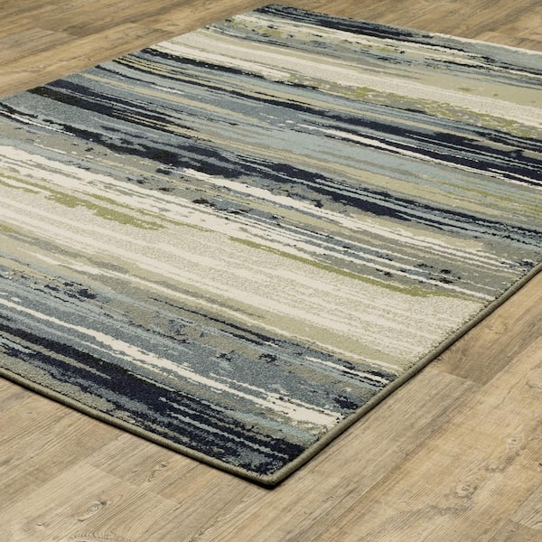 Sienna Blue/Green 10 ft. x 13 ft. Modern Abstract Stripe Polyproyplene Indoor Area Rug