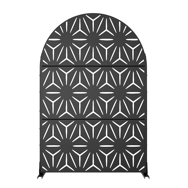 1-Piece 47.24 in. W x 72.05 in. H Arch Black Metal Privacy Screen Outdoor Decorative Art Panel