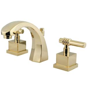 Milano 2-Handle 8 in. Widespread Bathroom Faucets with Brass Pop-Up in Polished Brass