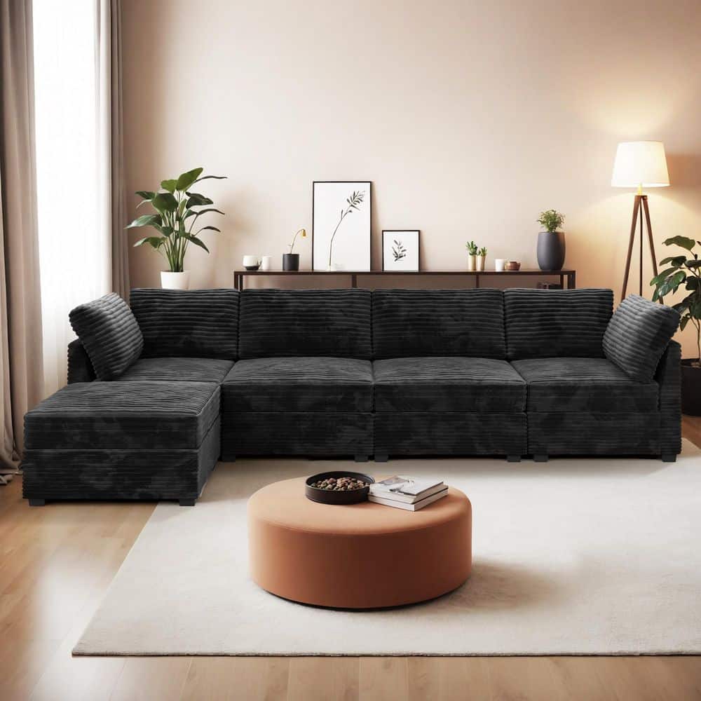 Allwex CORNY 95 in. Wide 5-Piece Modern Deep Seat Corduroy L-Shape