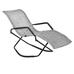 Foldable Metal Outdoor Rocking Chair Sun Lounger, Chaise Lounge Rocker for Sunbathing, Sun Tanning, Patio Chair, Gray