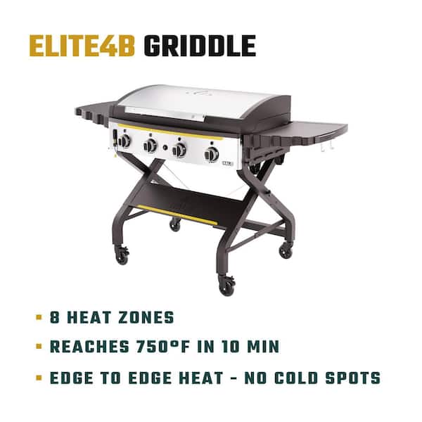 Elite4B 36 in. 4-Burner 8 Zone Outdoor Propane Black Griddle Flat Top Grill