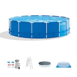 15 ft. x 48 in. Metal Frame Above Ground Swimming Pool Set with Pump Cover Ladder