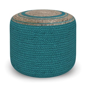 Serena Deep Aqua Round Braided Pouf