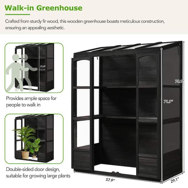58 in. W x 29 in. D x 78 in. H Wood Black Greenhouse, Walk-in
