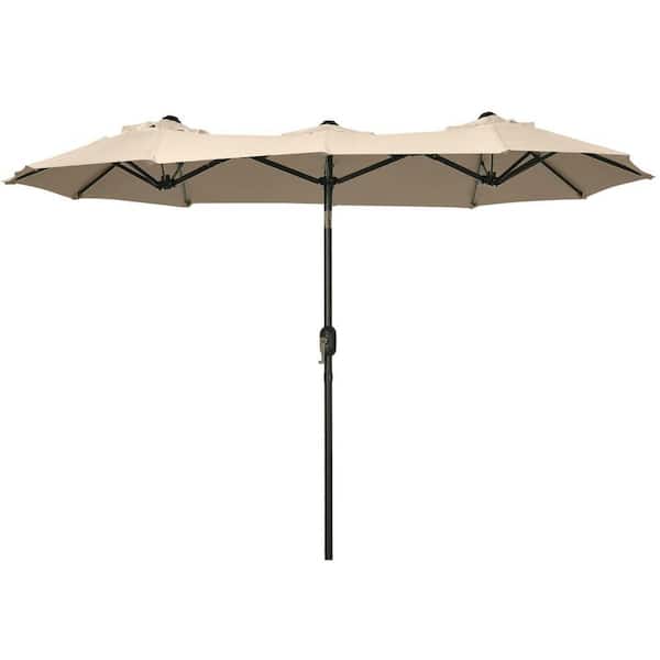 9.5 ft. Large Patio Umbrella with Push Button Tilt and Crank, 3 Air Vents and 12 Ribs for Garden, Deck in Brown