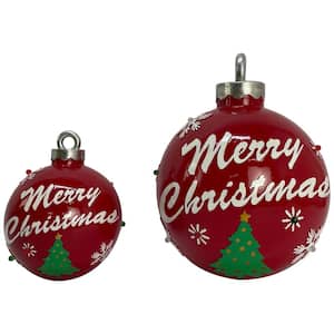 8.5 in. LED Lighted Red and Green Merry Christmas Ornament Ball