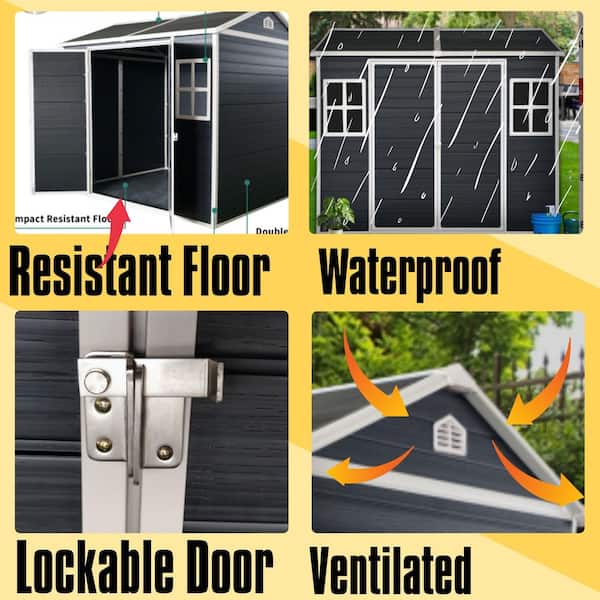 8 ft. W x 4 ft. D Resin Storage Shed with Floor and 2-Windows for Garden and Backyard (28 sq. ft.)