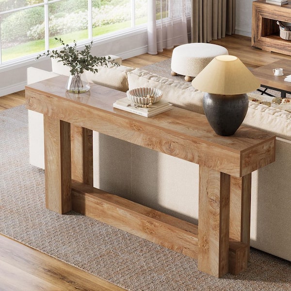 BYBLIGHT Turrella 62.9 in. Brown Rectangle Engineered Wood Console Table for Entryway