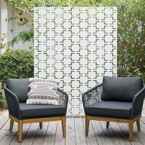 Seafuloy 76''H x 47.2''W Garden Fence Outdoor Privacy Screen Metal Material Patio Privacy Panels White
