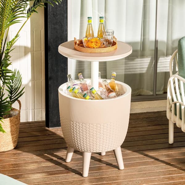 Lagoon Cancun Taupe Round Resin 2-in-1 Side Table/Cooler 7035G6