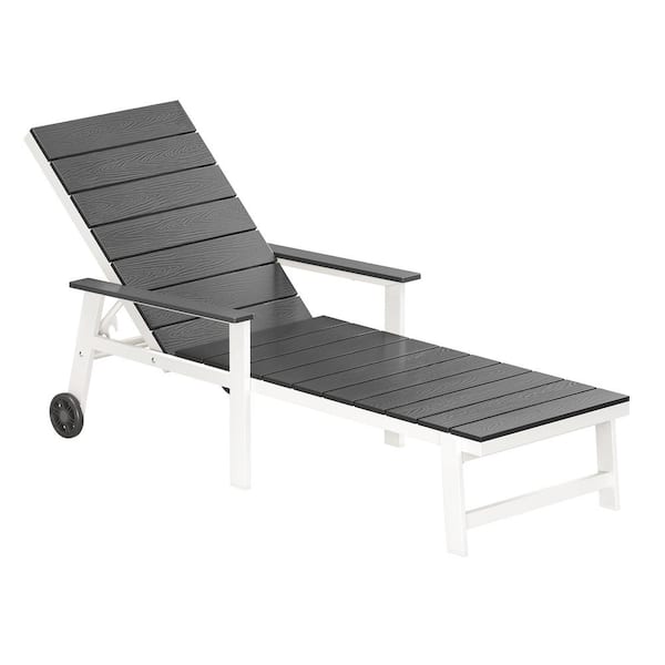 Hedia Gray 2-Piece Recycled HDPS Plastic Adjustable Outdoor Patio Reclining Chaise Lounge Chair with Wheel