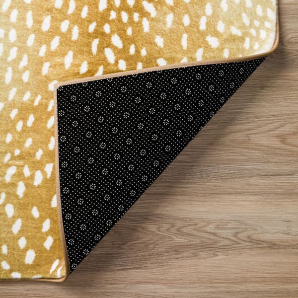8' Round Gold Animal Print Runner Rug