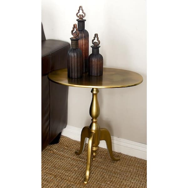 Litton Lane 12 in. Gold Small Large Round Aluminum End Accent Table
